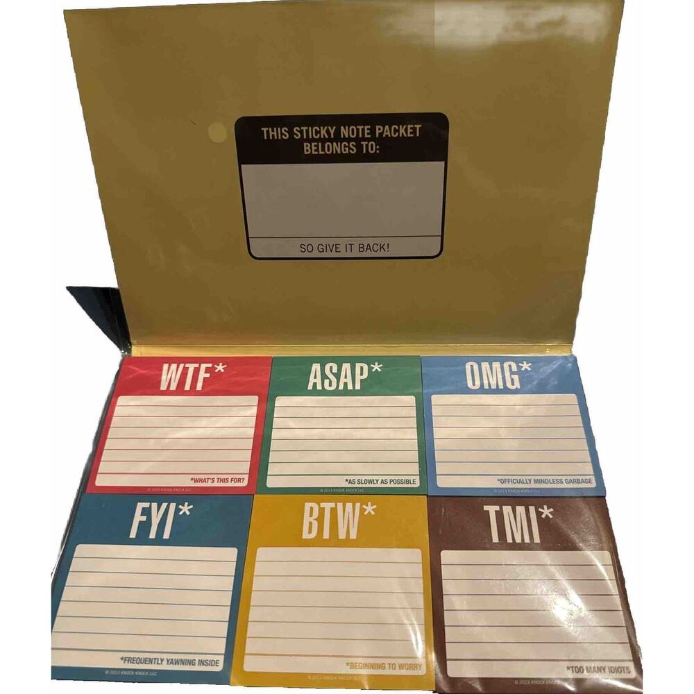 Clever Sticky Notes‎ WTF ASAP TMI Funny Colleague Coworker Gift Knock Knock NEW